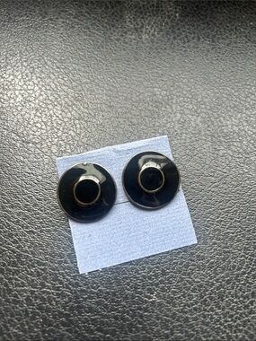 Black Round Dome Earrings